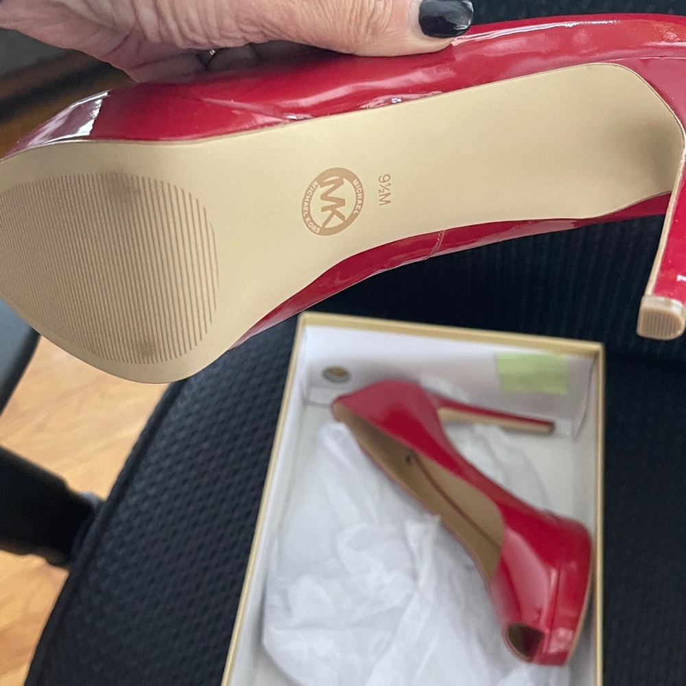 Michael Kors Cherry Red Peep Toe Heels - Picture 3 of 5